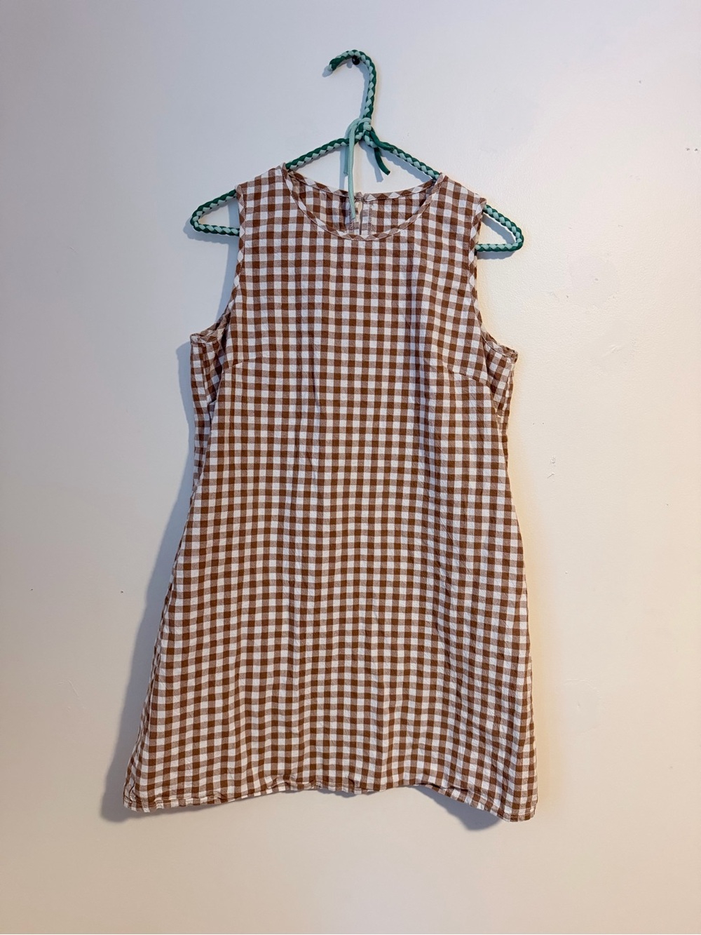 Sleeveless Brown Gingham Shift Dress